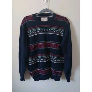 Weatherproof Vintage Mens Nordic Ski Blue White Red Stripes Sweater M